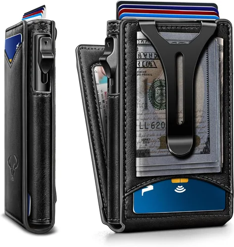 Vista 13 de Cartera BULLIANT para hombre, cartera con clip para billetes delgada para regalo para hombre, 9 tarjetas - Estuche de tarjeta de crédito de metal
