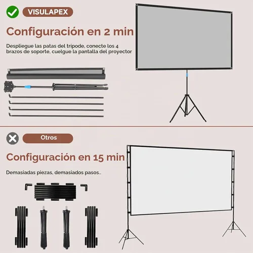 Vista 4 de Pantalla de proyector con soporte, pantalla de proyector portátil de 80 pulgadas para exteriores e interiores, pantalla de proyección ALR de 1.5