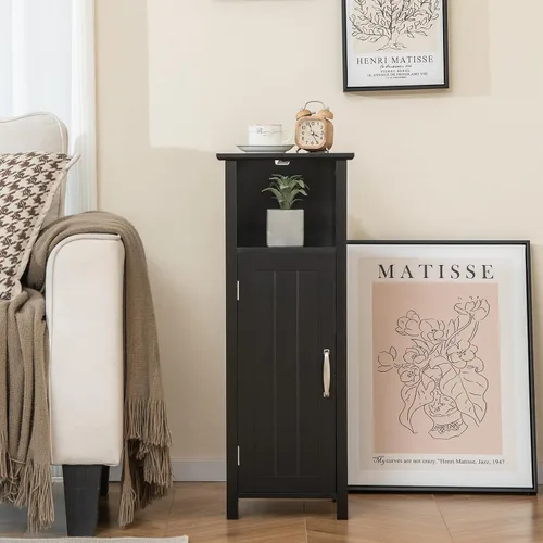 Vista 2 de COSTWAY Bathroom Storage Cabinet, Freestanding Narrow Storage Organizer with Open Shelf & Adjustable Shelf, Small Slim Floor Cabinet for Bathroom