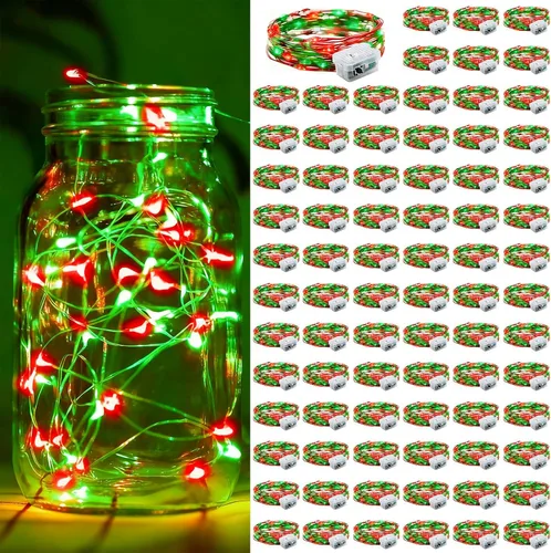 Vista 43 de Aogist Paquete de 24 luces de hadas, 3 modos, 2,1 metros, 20 luces LED, impermeables, cable plateado, funcionan con pilas, mini luces de alambre
