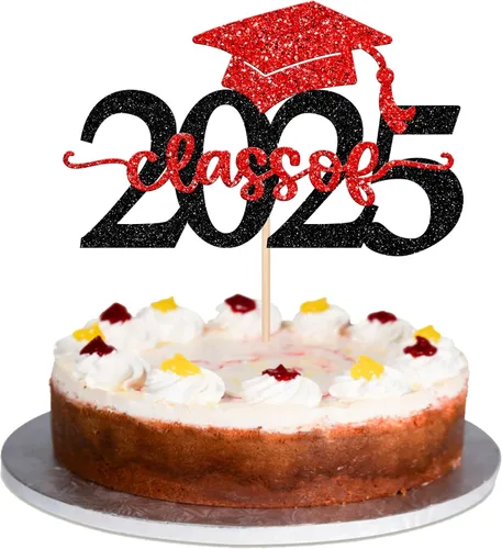 Vista 16 de Rsstarxi 1 paquete de decoración de pastel con purpurina para la clase de 2026, decoraciones de graduación 2026, tapa de felicitaciones