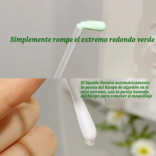 Vista 4 de 100 hisopos de algodón para desmaquillar – hisopos desechables rellenos de líquido con vitamina E para ojos/labios/cejas/pestañas correctores