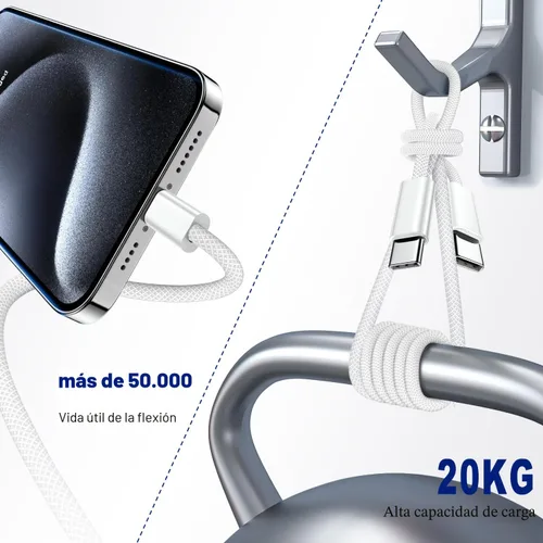 Vista 4 de Cable USB C a USB C de 3 pies Certificado Paquete de 2 unidades 60 W usbc Tejido Carga Rápida Tipo C Cargador Compatible con iPhone 17/16 Pro Max