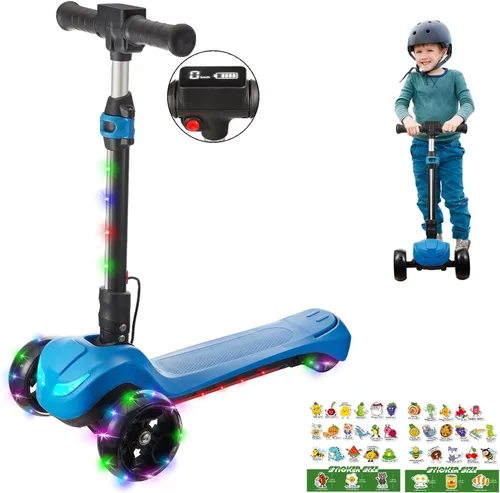 Vista 8 de Scooter eléctrico de 3 ruedas para niños de 3 a 8 años, pantalla LCD, luces coloridas, acelerador de pulgar confiable, 3 alturas ajustables