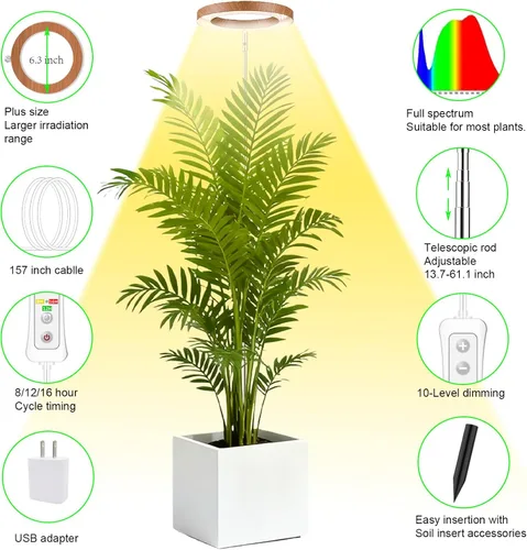 Vista 4 de yadoker Luz de Crecimiento de Plantas, Luz de Crecimiento LED de Espectro Completo para Plantas de Interior, Luces de Plantas de Grano de Madera