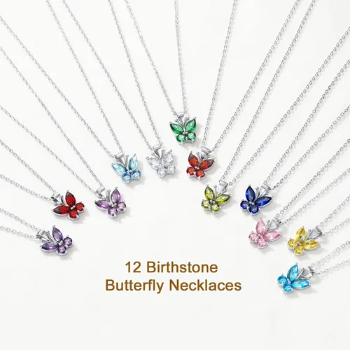 Vista 3 de Aretes de plata de ley con diseño de mariposa para mujeres y niñas, granate, amatista, azul, esmeralda, zafiro, rosa, mariposa, regalo de San