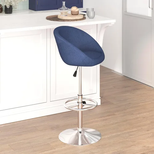 Vista 2 de Flash Furniture Luis - Taburete de bar de tela azul contemporáneo, altura ajustable, con respaldo de barril y base cromada