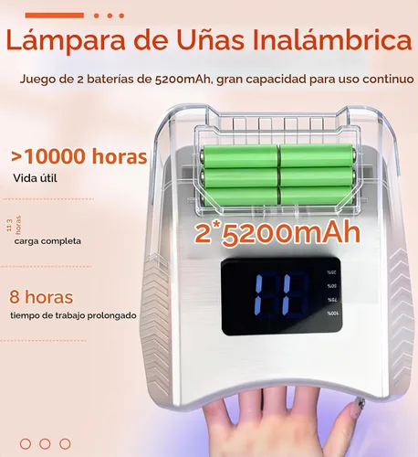 Vista 4 de Lámpara de uñas LED inalámbrica de 80 W, juego de 2 baterías de 5200 mAh