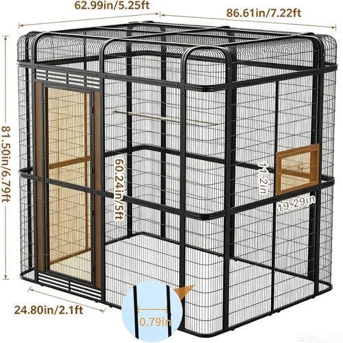 Vista 2 de Wonline Extra Large Walk-in Bird Aviary Cage, Black Outdoor parrot cage for macaws, cockatoos, parakeets & canaries. Rust-resistant metal, 0.79