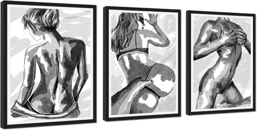 Vista 111 de Novatique 3 piezas de arte de pared sexy en blanco y negro para parejas desnudas, decoración de pared abstracta de amor para mujeres y hombres, arte
