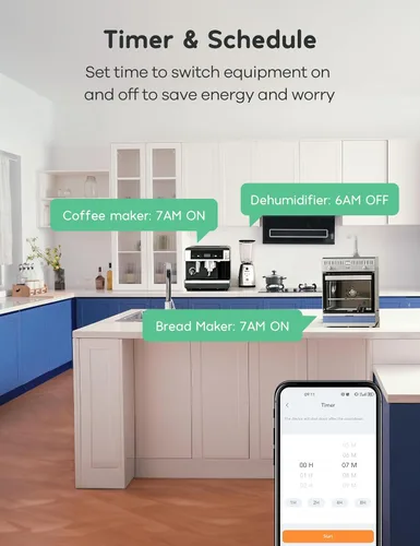 Vista 5 de Winees Matter - Enchufe inteligente compatible con Alexa, 15A/1800W máx. para automatización del hogar, control remoto por aplicación, temporizador