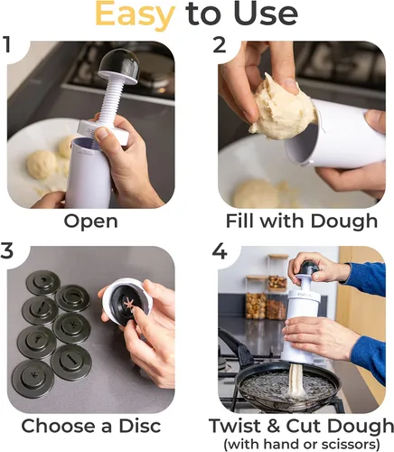 Vista 3 de Churrera Churro Maker Machine - Libro electrónico de recetas gratis incluido - 8 discos intercambiables - Máquina para hacer churros - Máquina