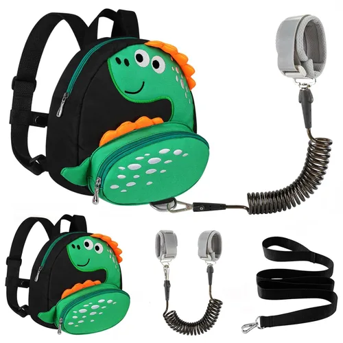Vista 8 de Accmor Mochila con arnés para niños pequeños con correa, lindas mochilas con dinosaurios con enlace antipérdida en la muñeca, lindas pulseras