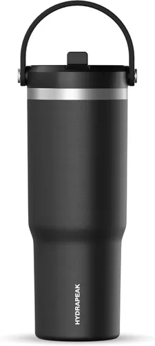 Vista 10 de Hydrapeak Nomad - Vaso de 32 onzas con asa y tapa con popote, a prueba de fugas, doble aislamiento, vaso de acero inoxidable de 32 onzas (almendra)