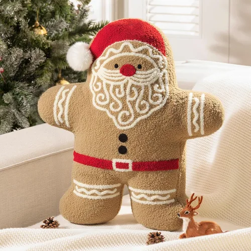 Vista 10 de Phantoscope Almohada Decorativa de Feliz Navidad Pan de Jengibre, Almohadas de Peluche Teddy Navideñas con Forma de Pan de Jengibre con Gorro