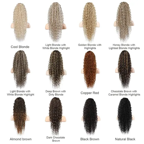 Vista 7 de Flufymooz Extensión de cola de caballo, 22 pulgadas, estilo bohemio, con cordón, extensiones de cabello para mujer, cola de caballo larga, rizada