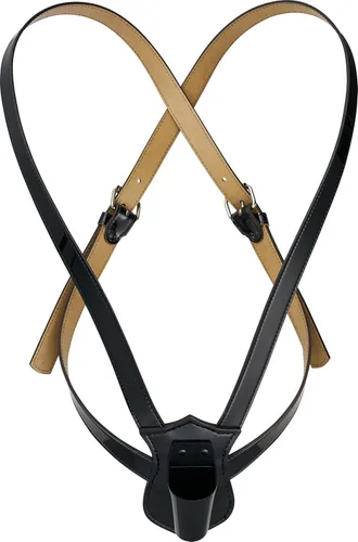 Vista 11 de JAY-PEE - Portador de bandera de desfile de doble correa, arnés de cuero negro ajustable Shield Backing and Durable Plastic Cup, Comfortable Neck