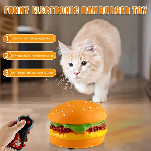 Vista 2 de Ufurty Hamburguesas de control remoto, juguetes de broma de animales, juegos interactivos para gatos, para Halloween, día de los inocentes, fiesta