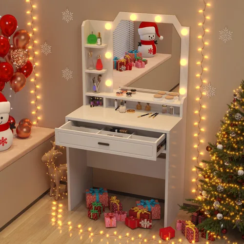 Vista 12 de Escritorio de tocador con espejo y luces de maquillaje con luces mesa con luz tocador de maquillaje con cajones negro juego de tocador para niñas