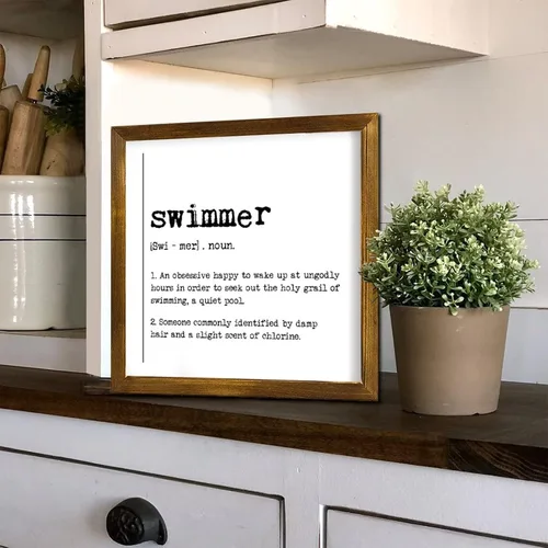 Vista 5 de Swimmer Definition Sign Swimmer Typographic Art Print Wood Framed Hanging Plaque Farmhouse Dictionary Minimalist Wall Art for Entry Living Room