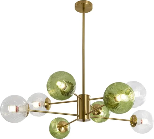 Vista 12 de KCO Lámpara colgante de techo de cristal verde de 6 luces con forma de globo moderno semiempotrado, lámpara de techo vintage de latón dorado Sputnik