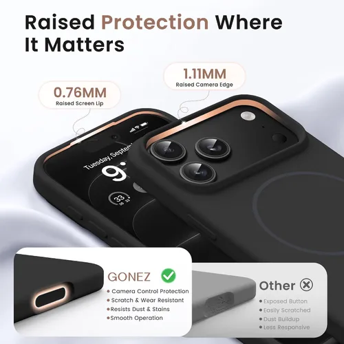 Vista 3 de GONEZ - Funda para iPhone 18 Pro / iPhone 17 Pro, color negro y anillo 2-negro