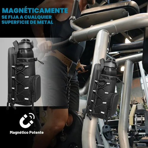 Vista 2 de Bolsa magnética de gimnasio para hombres y mujeres, soporte magnético para botella de agua para gimnasio, bolsa de gimnasio pequeña, regalos de Negro