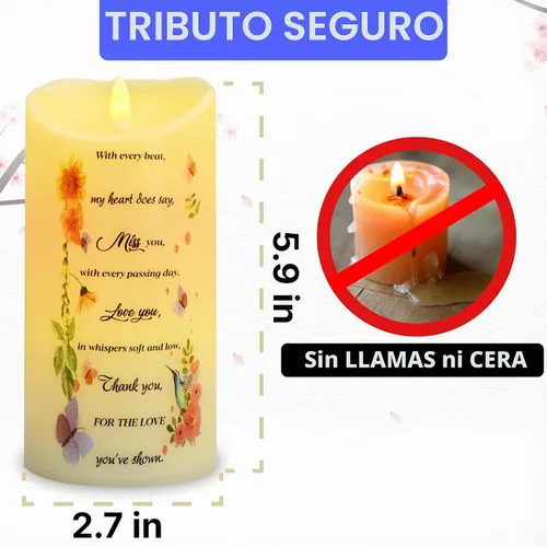 Vista 2 de Skywin Velas conmemorativas sin llama para difuntos (Miss You), 5.9 x 2.7 pulgadas, velas LED conmemorativas para la pérdida de seres queridos