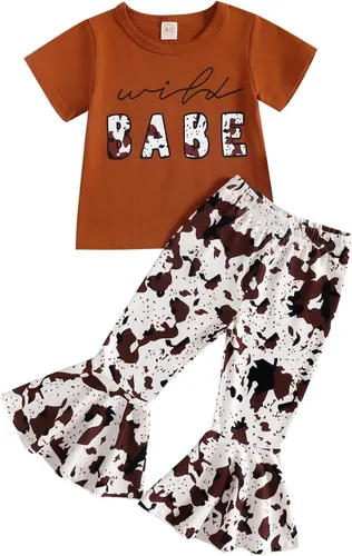 Vista 23 de Eadrioss Ropa para bebé niña pequeña, traje de campana de manga corta, camisa de flores para niños, pantalones florales acampanados, ropa de verano