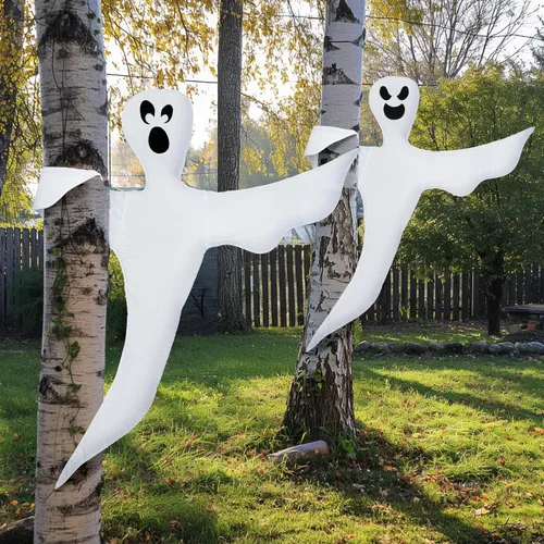 Vista 6 de JOYIN 2 piezas de decoración de fantasma para árbol de Halloween, 53 pulgadas, fantasma volador flexible para árboles, patio, césped, jardín