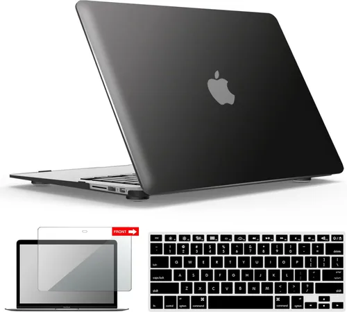 Vista 15 de iBenzer Carcasa rígida de plástico con superficie suave 3 en 1 y cubierta para teclado y protector de visualización para MacBook Air, Negro