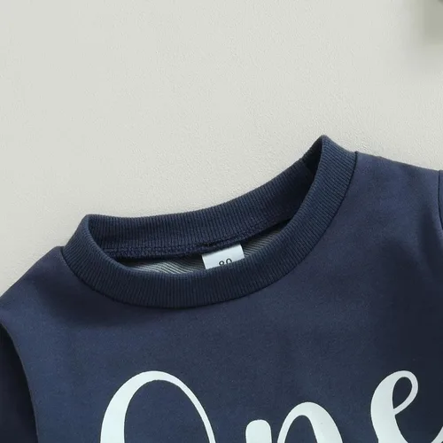 Vista 3 de Traje de primer cumpleaños para niño, sudadera de cuello redondo para bebé, traje de primer cumpleaños, ropa de otoño e invierno