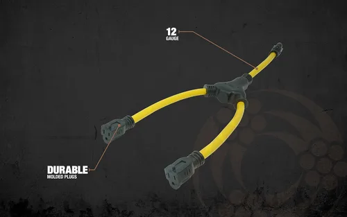 Vista 7 de Cable divisor Y de 2 tomas de salida de generador Southwire - Convierte un enchufe único a dobles tomas de salida de 15A - Enchufes moldeados