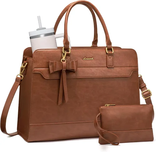 Vista 12 de LOVEVOOK Bolso para laptop de mano para mujer, bolso de trabajo de cuero, bolso de negocios impermeable para profesora, bolso de mano grande