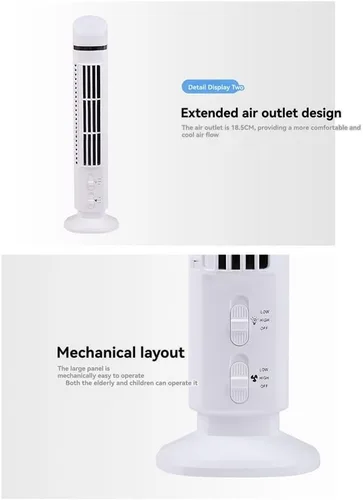 Vista 7 de Ventilador de torre LED de 2 engranajes compacto y portátil para Blanco