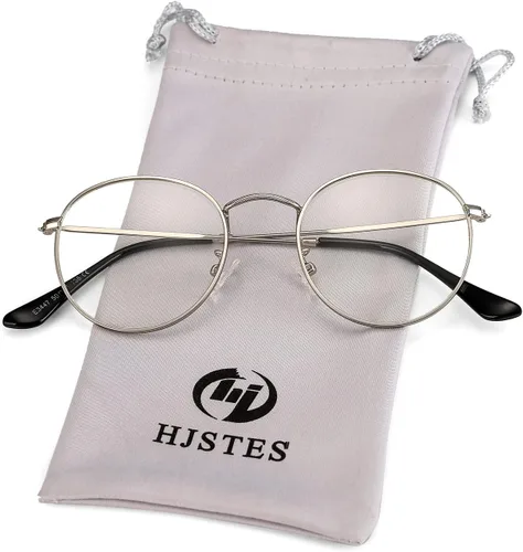 Vista 19 de HJSTES - Gafas redondas con filtro de luz azul para hombres y mujeres, estilo retro, con lente transparente y marco metálico