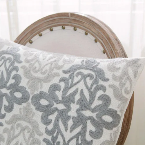 Vista 4 de HWY 50 Juego de 2 fundas de almohada decorativas gris gris de 18 x 18 pulgadas, fundas de almohada bordadas de lino para sofá, sala de estar, cama