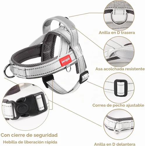 Vista 3 de Arnés para perro sin tirones con asa, chaleco reflectante ajustable para Corgi, arnés para mascotas acolchado con malla de aire transpirable