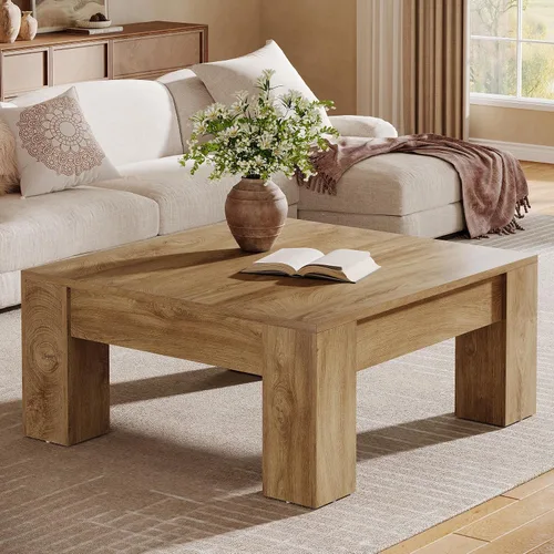 Vista 8 de Tribesigns Mesa de centro cuadrada moderna, mesa auxiliar de madera de 39 pulgadas con patas resistentes, mesa central rústica para sala de estar