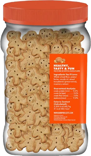 Vista 2 de Buddy Biscuits Golosinas crujientes para perros medianos, mantequilla de maní, tarro de 20 onzas (paquete de 2)