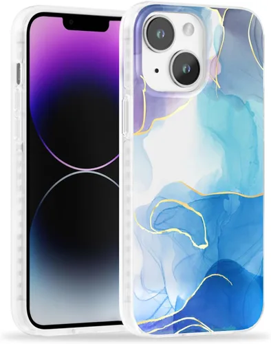 Vista 45 de SCORPIFY Funda para iPhone 14 Pro Max con diseño iridiscente de mariposa azul, bonita funda transparente para mujeres y niñas