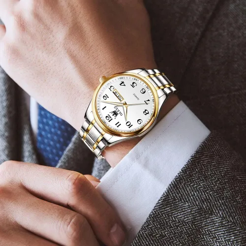Vista 2 de OLEVS Reloj de negocios de lujo esfera grande fácil de leer reloj analógico de cuarzo con fecha de día relojes clásicos impermeables con números
