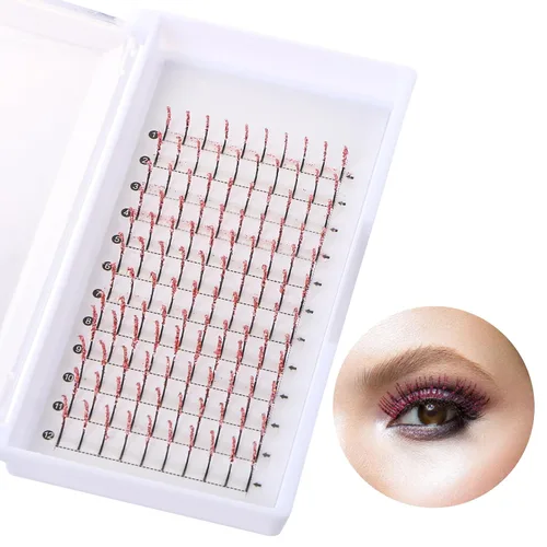 Vista 8 de Extensiones de pestañas postizas con purpurina, pestañas postizas para extensiones de pestañas, rizo D, pestañas para cosplay, pestañas