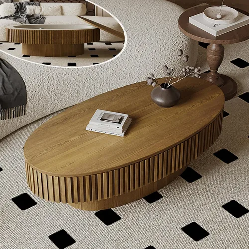 Vista 9 de Mesa de café cuadrada pequeña con almacenamiento, mesa de café moderna de madera con chapa de madera maciza, mesa central estriada