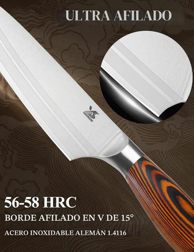 Vista 2 de MSY BIGSUNNY Juego de cuchillos de cocina de 5 piezas, cuchillo de cocina profesional alemán de acero inoxidable, serie Tang