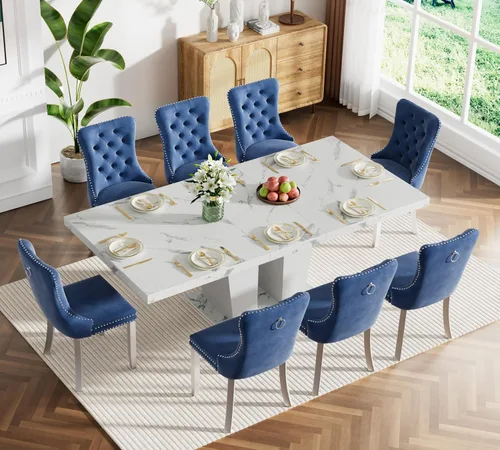 Vista 87 de Juego de mesa de comedor extensible marrón de 63 a 78.74 pulgadas para 4, juego de mesa de comedor de 5 piezas con 4 sillas, mesa de cocina