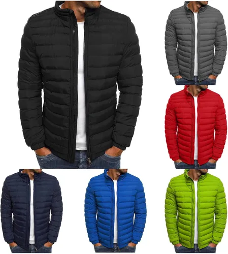 Vista 2 de Chaqueta bomber para hombre, ligera, para otoño, invierno, con cremallera, acolchada, resistente al viento, abrigo de plumón