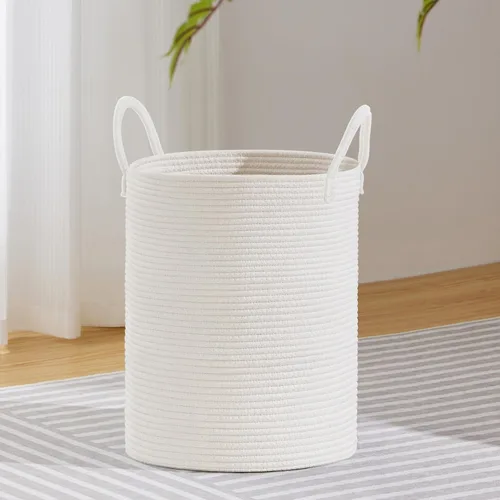 Vista 11 de VIPOSCO Cesta de lavandería tejida pequeña de 30L, color marrón y blanco