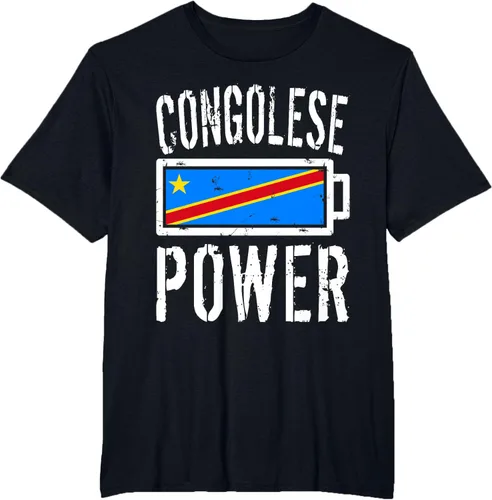 Vista 35 de Camiseta de batería de energía congoleña con bandera de República Democrática del Congo, Negro, S