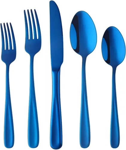 Vista 9 de Baikai Mirror Polished - Juego de cubiertos de 5 piezas, utensilios de cocina de acero inoxidable para 1 unidad (azul)